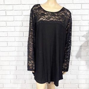 Torrid Womens Black Lace Yoke Waffle Knit Long Sleeve Tunic Top Plus Size 4 4X